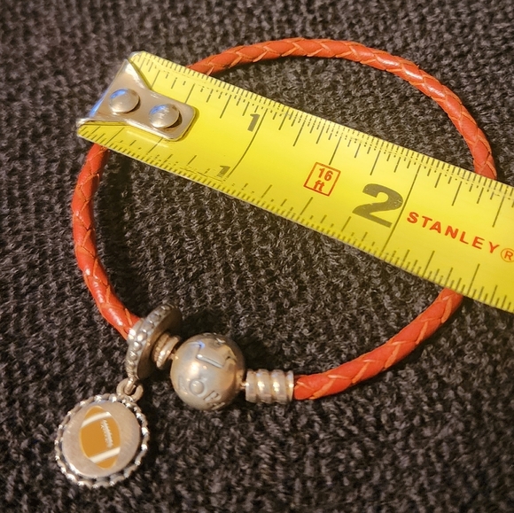 Retired Pandora Red Braided Leather Bracelet w/ 925 Football Silver Accents - Picture 4 of 5